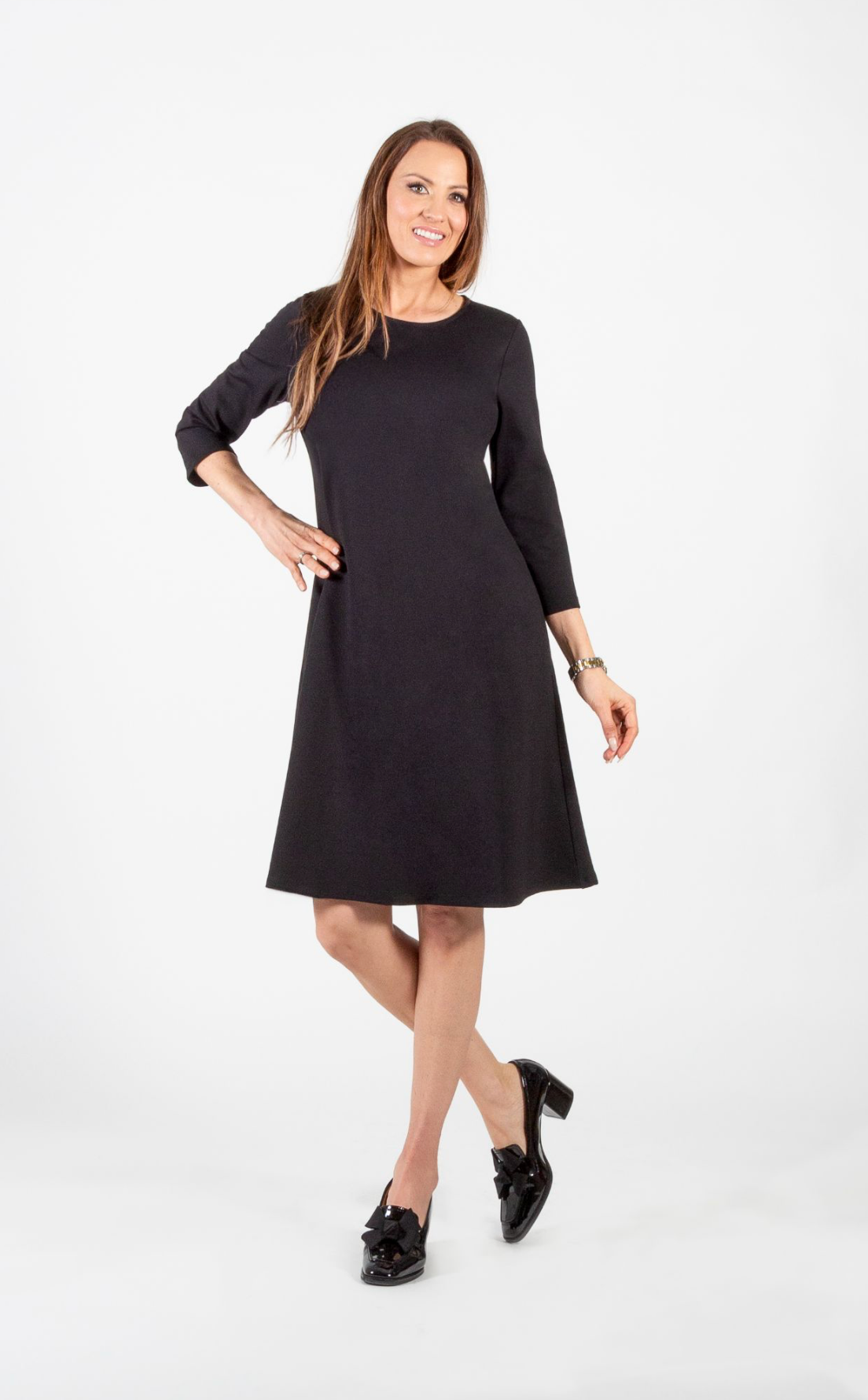 scoop neck knee length dress Suzhoufashion A Line Knee-Length Scoop Neck Black Wedding Guest Dress Formal Dress