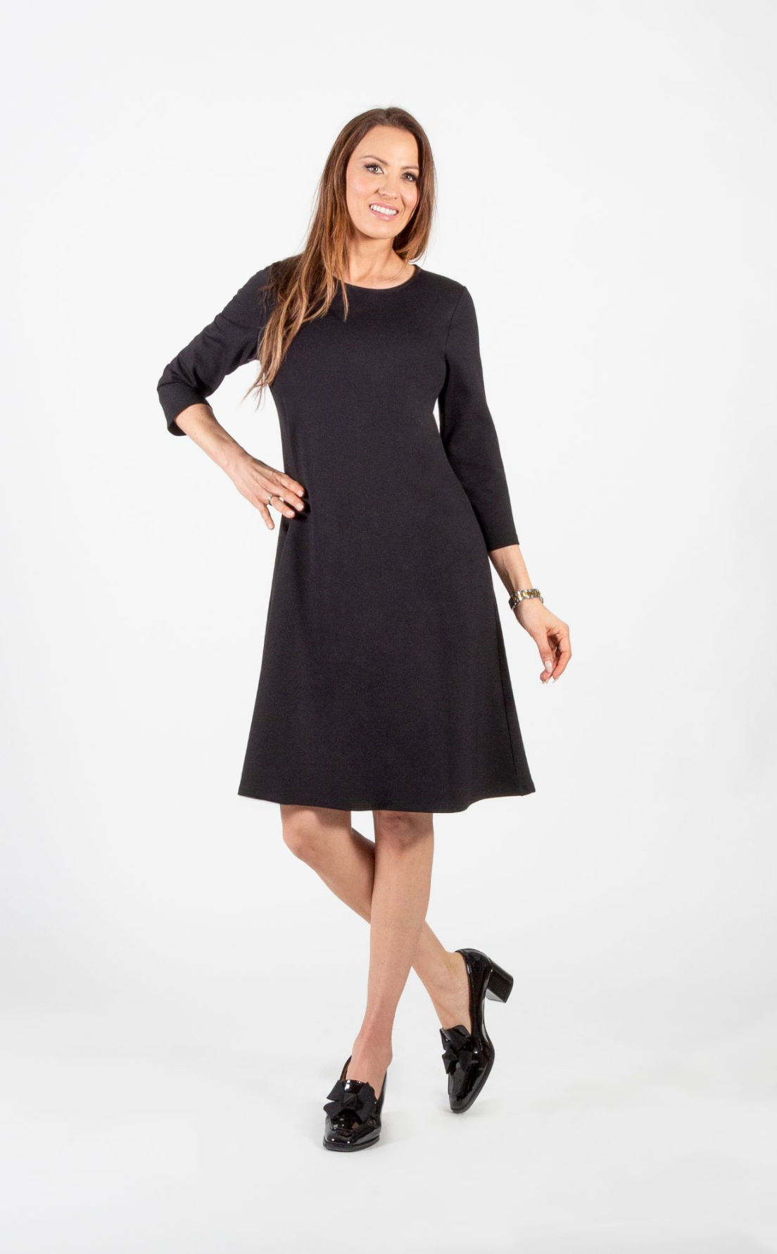 Black Knee Length Scoop Neck Dress