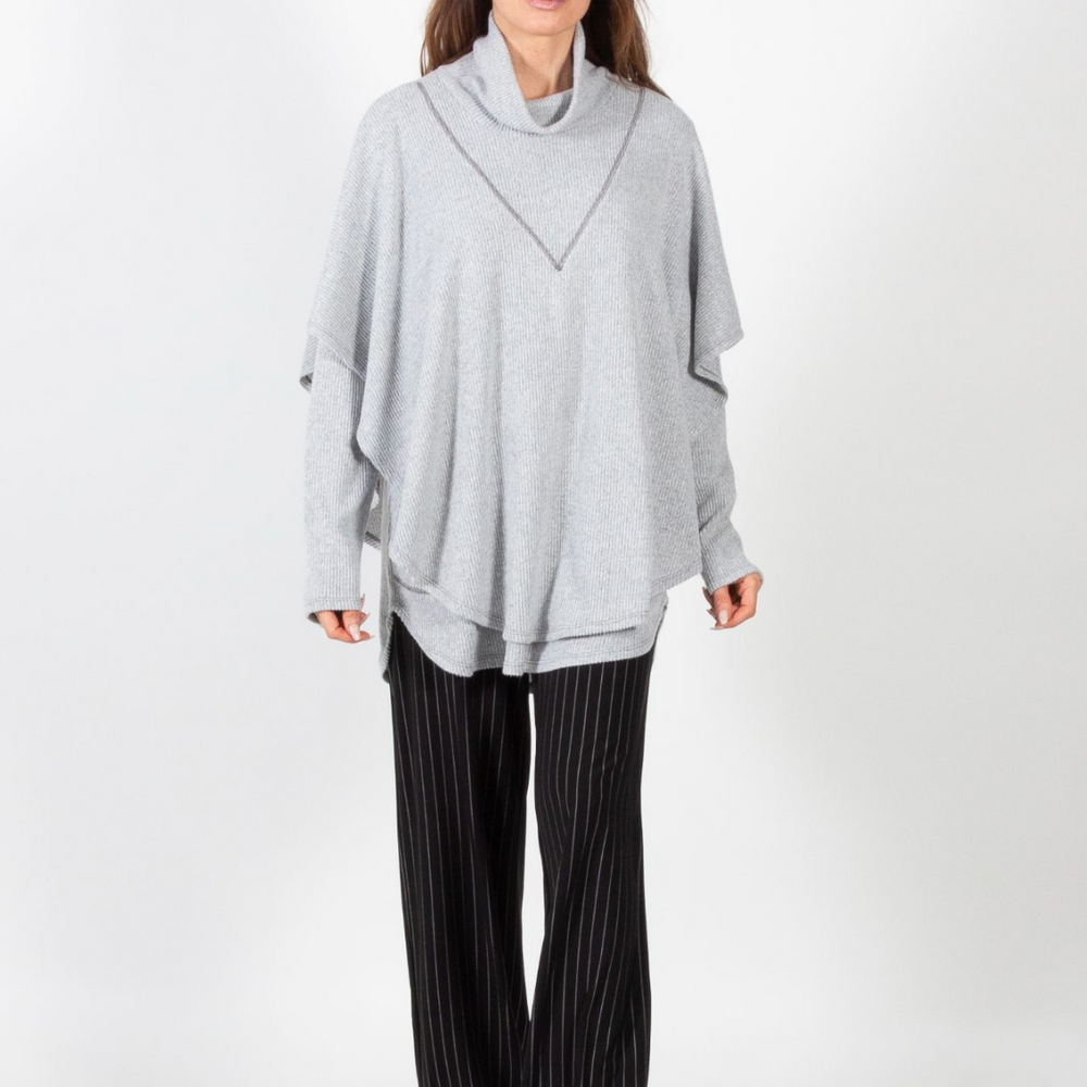 Silver Grey Poncho Cowl Neck Top