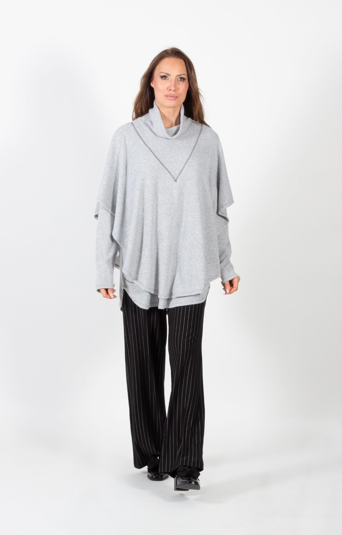 Silver Grey Poncho Cowl Neck Top