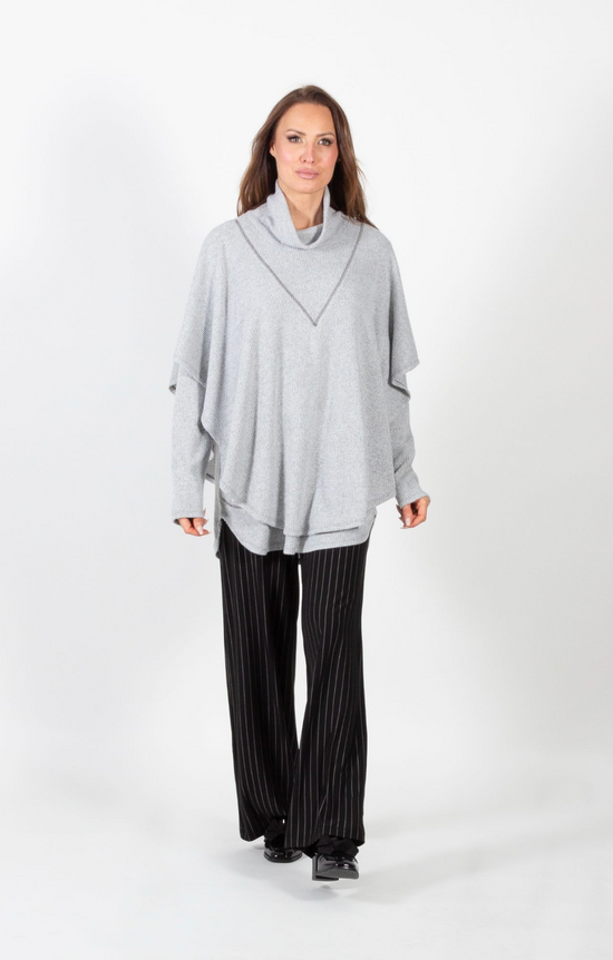 Silver Grey Poncho Cowl Neck Top