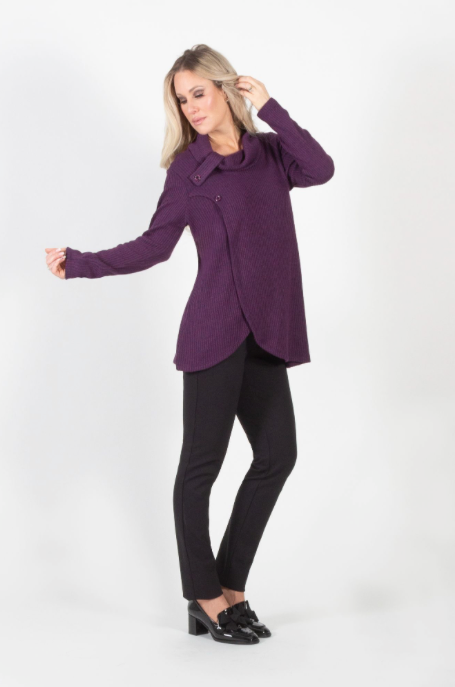 Grape Knit Long Sleeve Cowl Neck Tunic