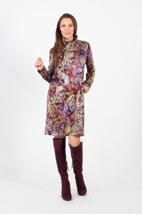 Polka Dot Pattern Long Sleeve Mock Neck Tunic