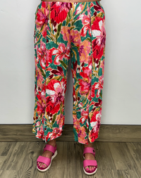 Turquoise and Pink Floral Crinkle Full Length Pant