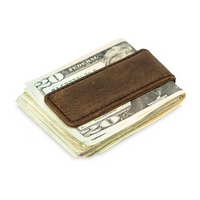 Distressed Brown Genuine Leather Magnetic Money Clip