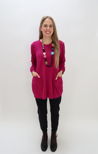 Fuchsia Pink 2 Pocket Long Tunic Top