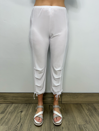 White Legging with Side Buttons, Tie and Ruching