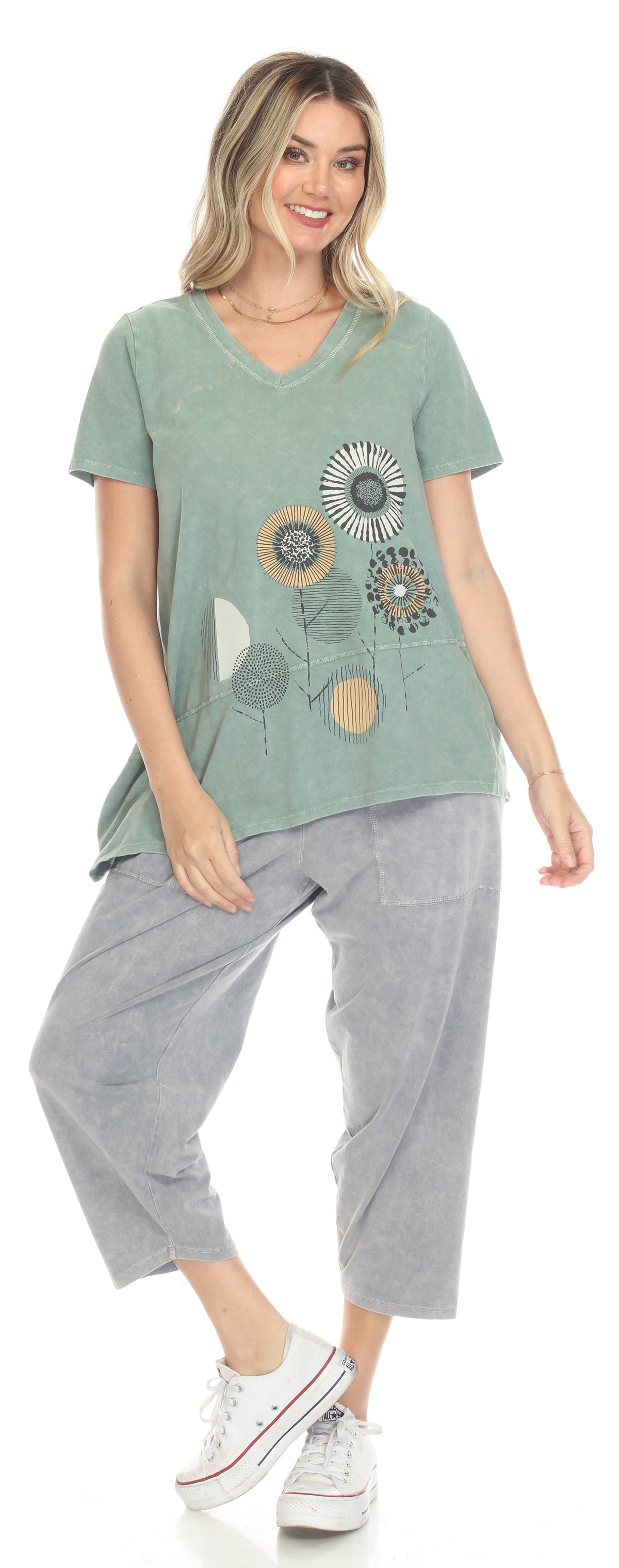 Load image into Gallery viewer, Short Sleeve V neck Wind Whirls Asymmetric Top

