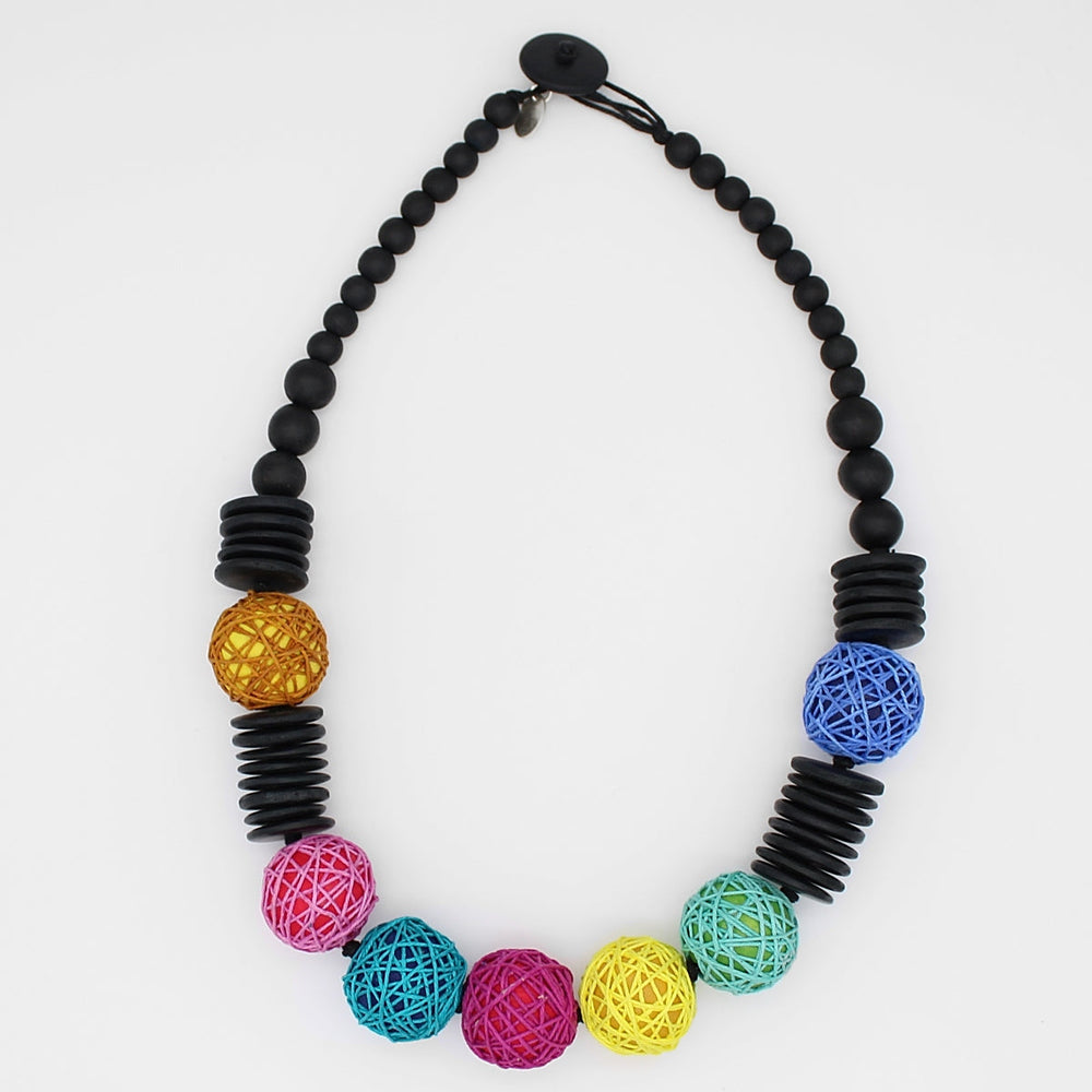 Multi Color Wrapped Wood Necklace