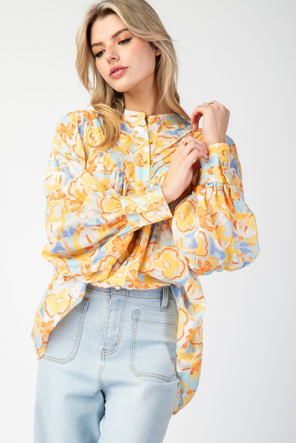 Banana Yellow Printed Long Sleeve Blouse Top – Twist Boutique