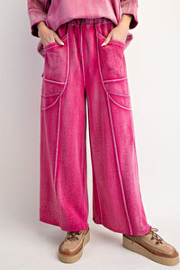 Raspberry Mineral Washed Terry Knit Drawstring Pant