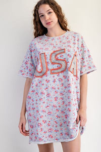 Floral Printed French Terry USA Dress