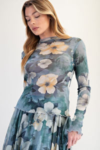 Sapphire Pattern Floral Mesh Top
