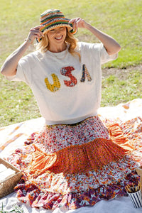 USA Patch Soft Washed Terry Knit Short Sleeve Top