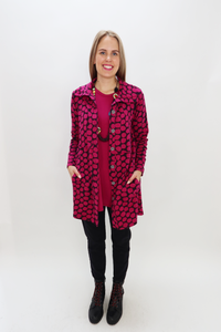 Fuchsia Pink Polka Dot Long Fleece Jacket