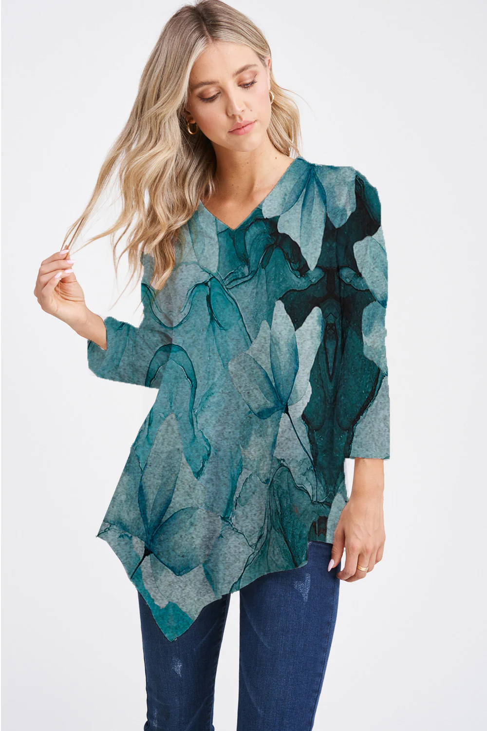 Teal Asymmetric 3/4 Sleeve Tunic