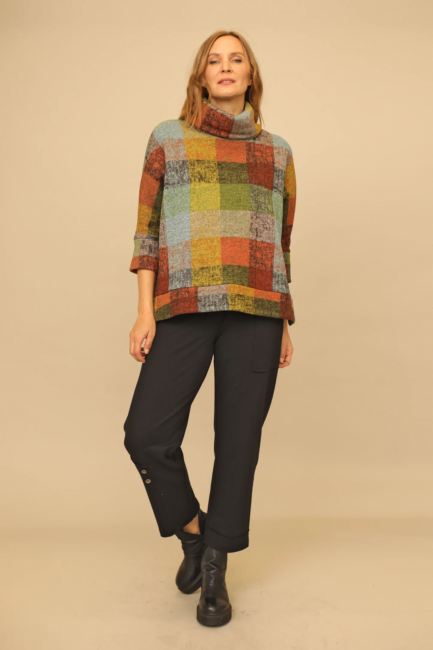 Prairie Fleece Plaid Roll Neck Top