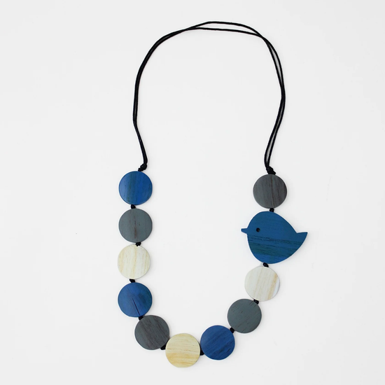 Blue Robin Wooden Necklace