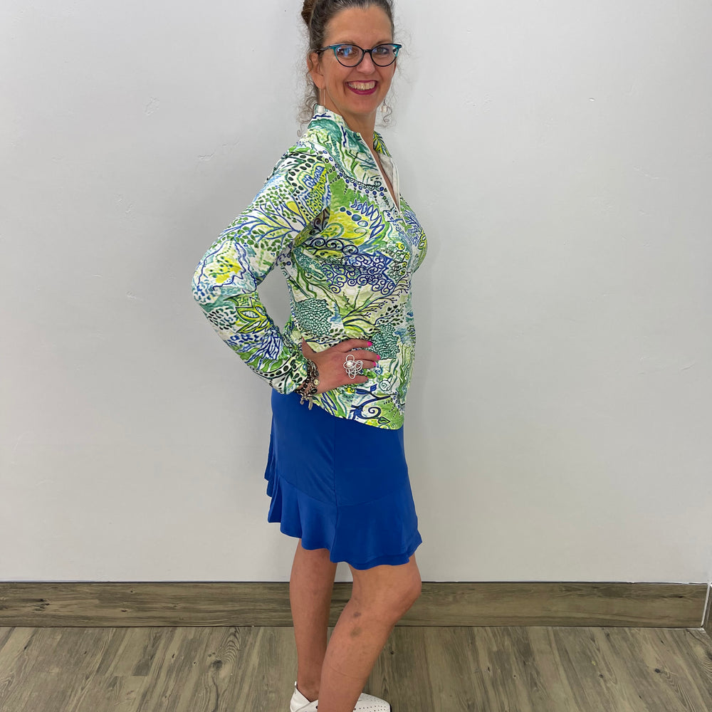 
                  
                    Lime Green Pattern Long Sleeve Top with Zippered Collar
                  
                