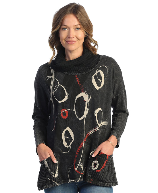 Black Mineral Wash Aurora Cowl Neck Tunic