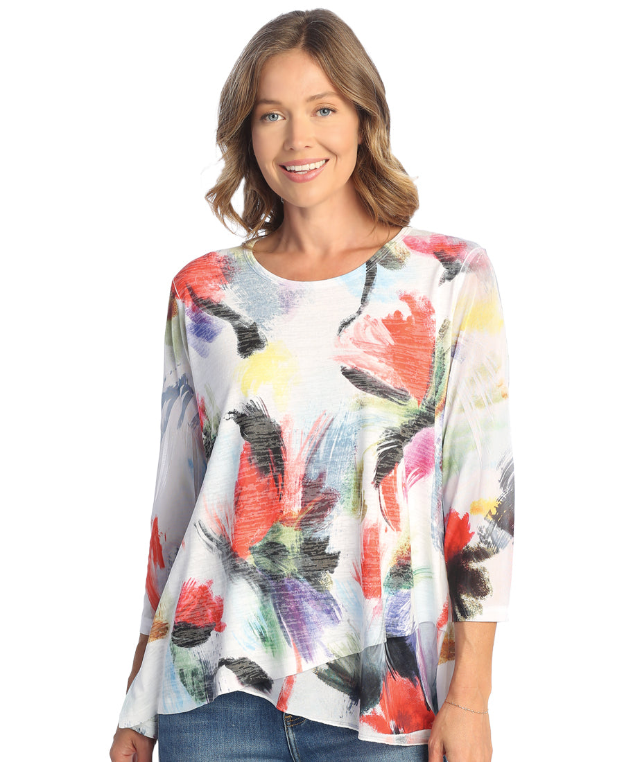 Peony Burnout Sublimation Tunic with Mesh Contrast