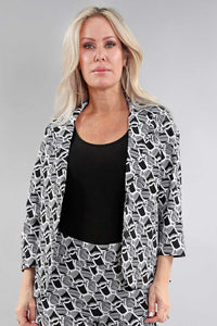 3/4 Sleeve Black and White Pattern Blazer