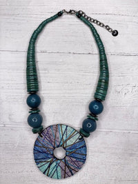 Blue Circle Spiral Necklace