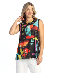Geneva Textured Sleeveless Top with Cowl Neck