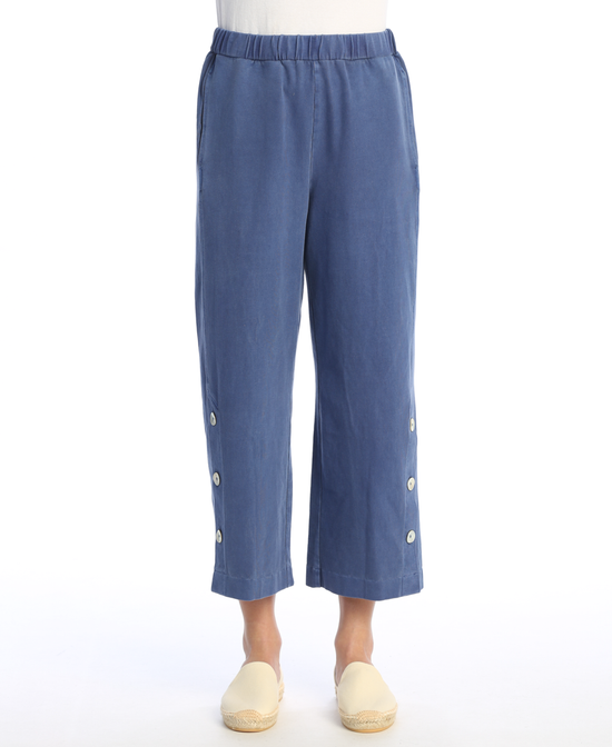 Cobalt Cotton Jersey Pants with Buttons