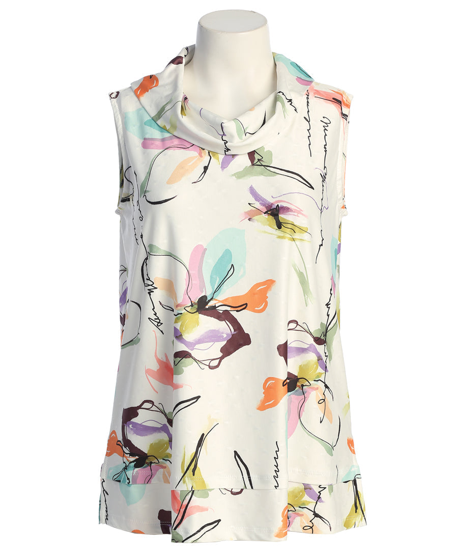 White Quill Texture Sleeveless Top with Cowl Neck