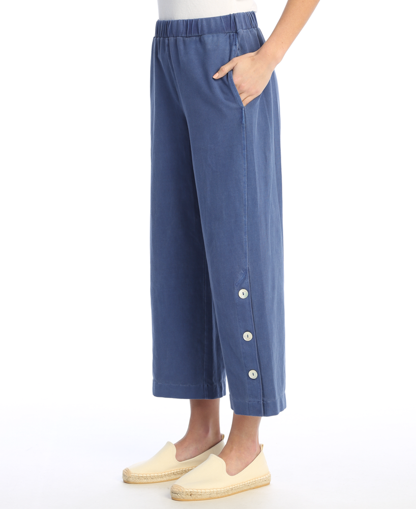 Cobalt Cotton Jersey Pants with Buttons