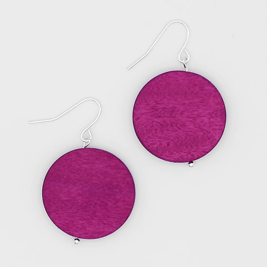 Fuchsia Wooden Dot Earrings