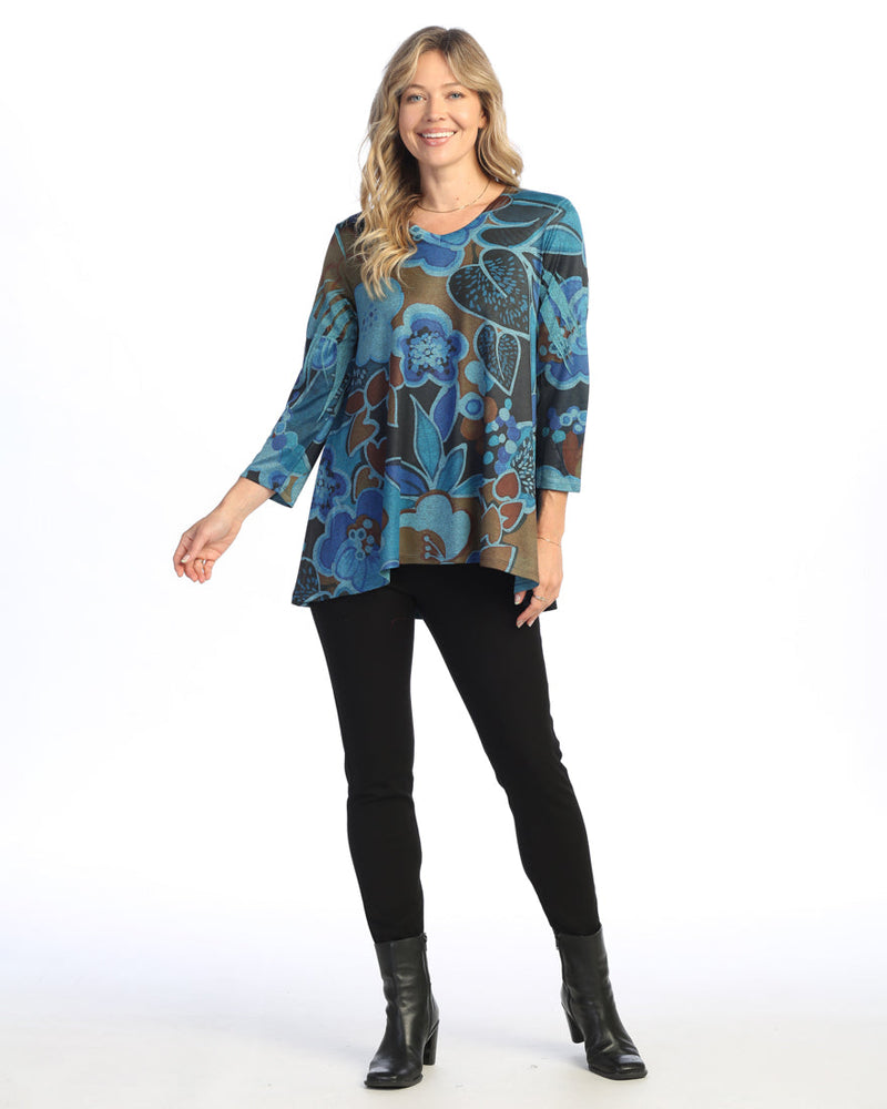 Lullaby Blue Slinky-Like Knit Hi-Low Tunic Top