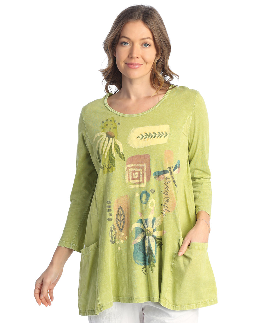 Verano Mineral Washed 100% Cotton Slub Tunic With Linen Contrast and Pockets