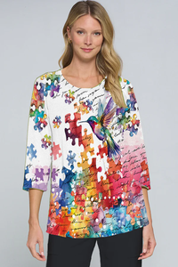 Hummingbird Puzzle 3/4 Sleeve Top