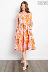 Orange Pattern Sleeveless tiered Dress