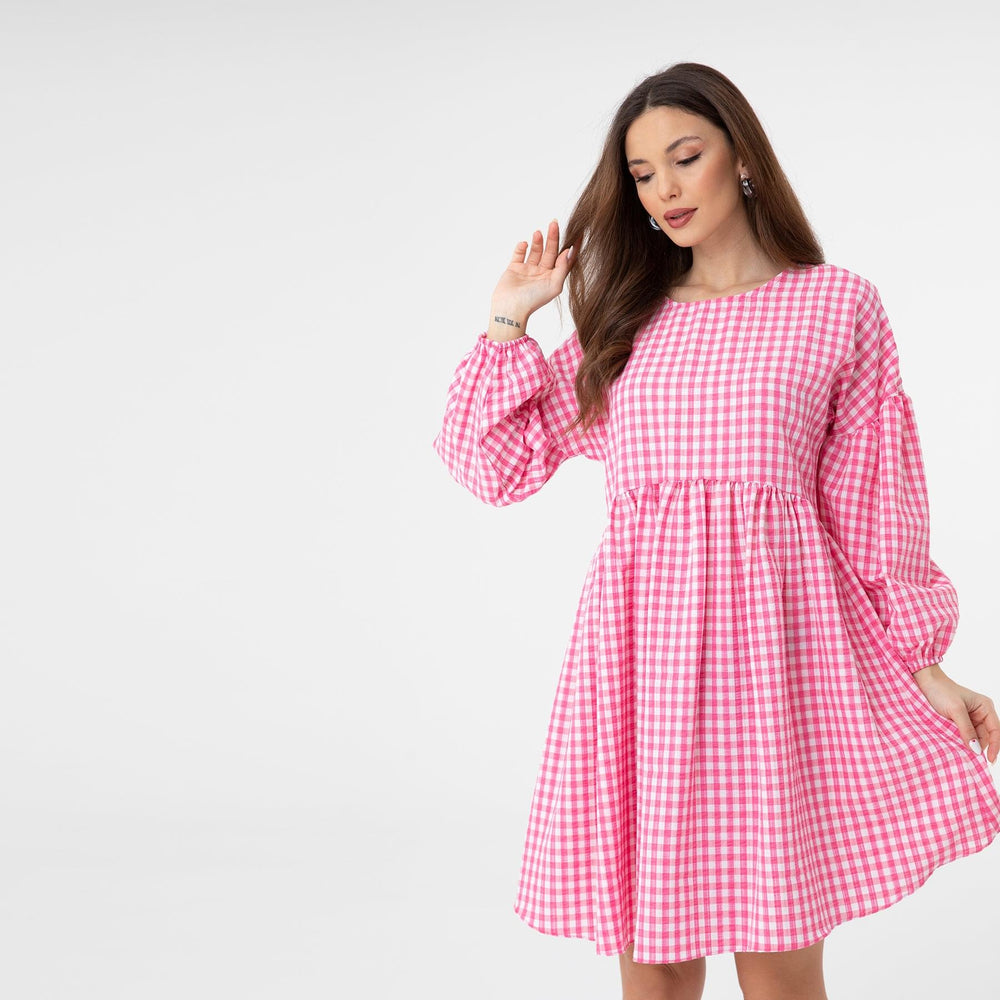 
                  
                    Pink Checkered Poplin Sleeve Dress
                  
                