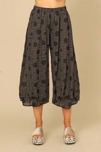 Graphite Polka Dot Pattern Pleated Crop Pant