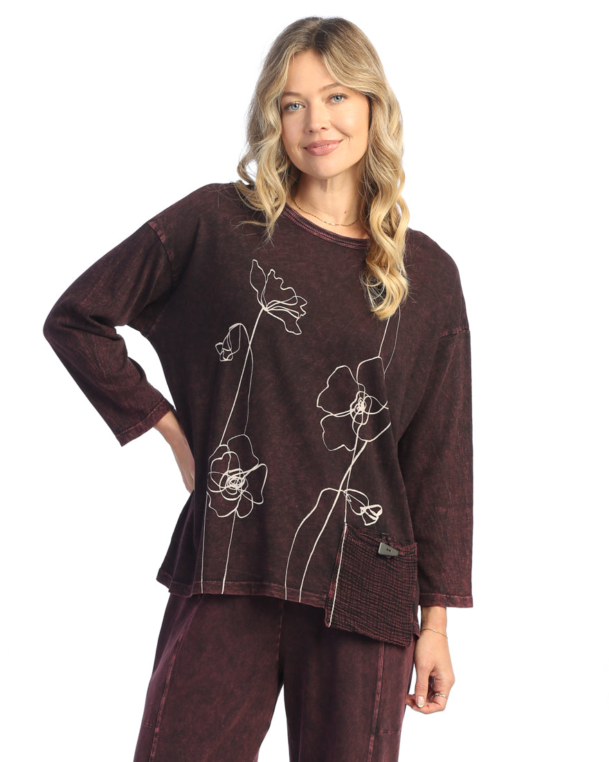 Wine Mineral Washed Tunic with Pocket