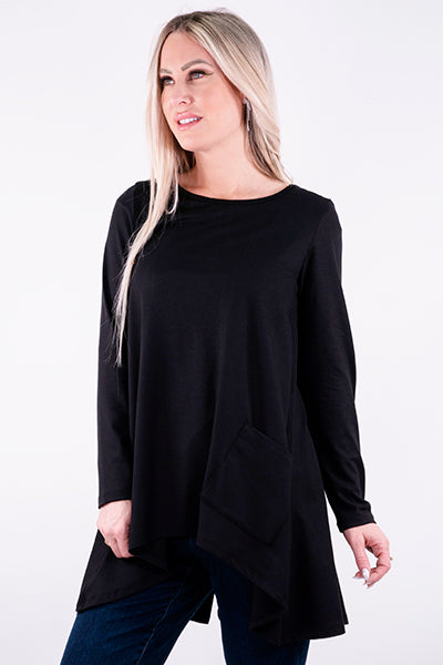 Black Long Sleeve Brushed Jersey Tunic