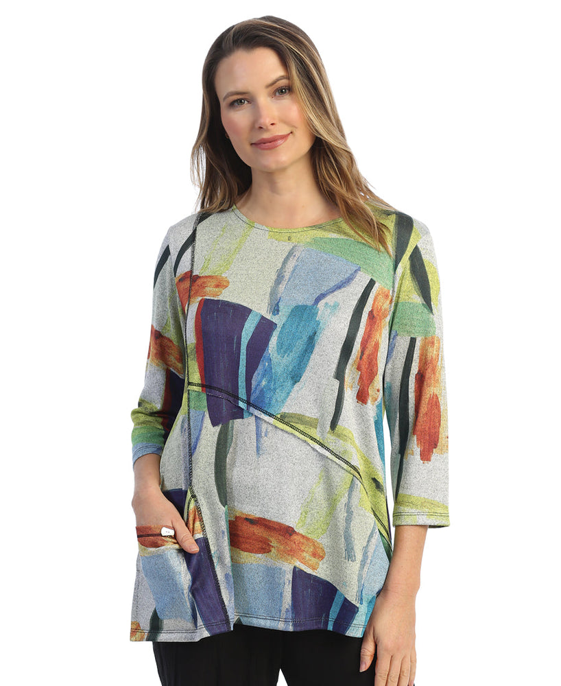 Palette Fine Knit Contrast Seam Tunic Top With Pocket