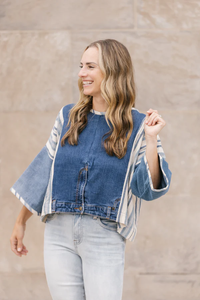 Recycled Denim and Stripe Pullover Top