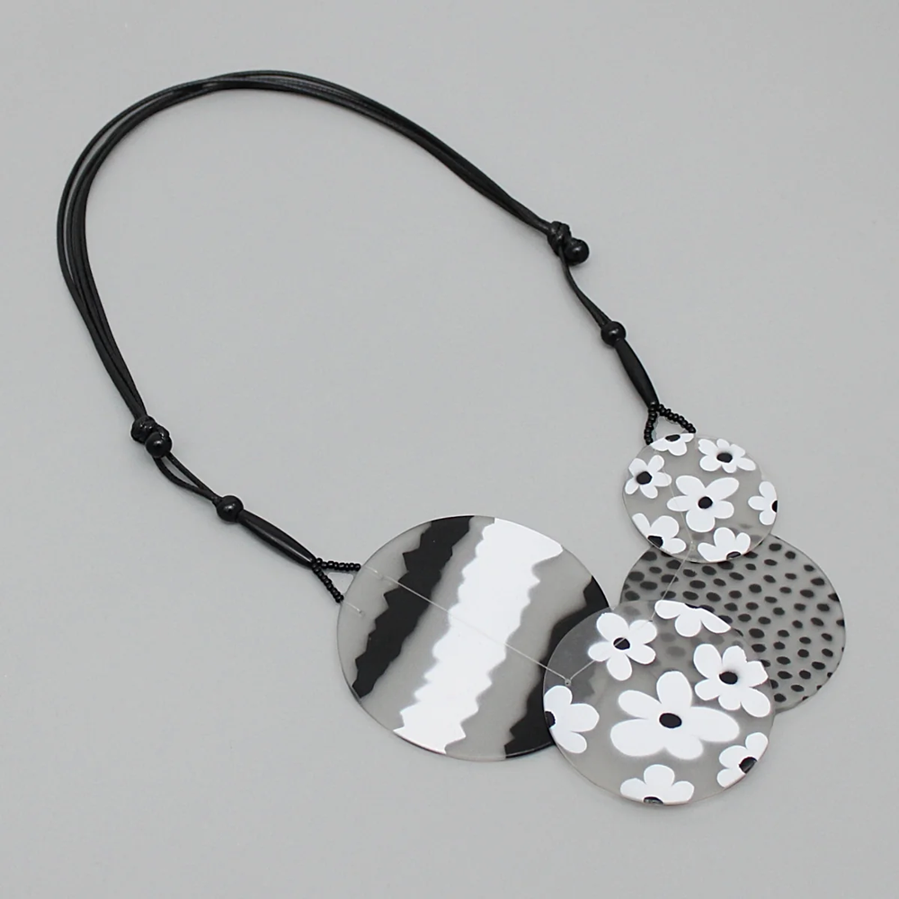 Frosted Floral Black and White Necklace