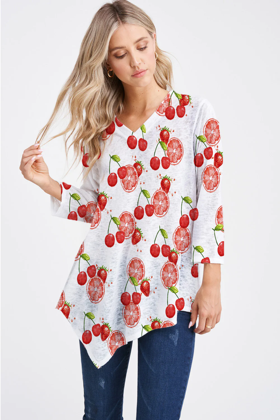 Load image into Gallery viewer, Cherry Abstract V-Neck 3/4 Sleeve Tunic
