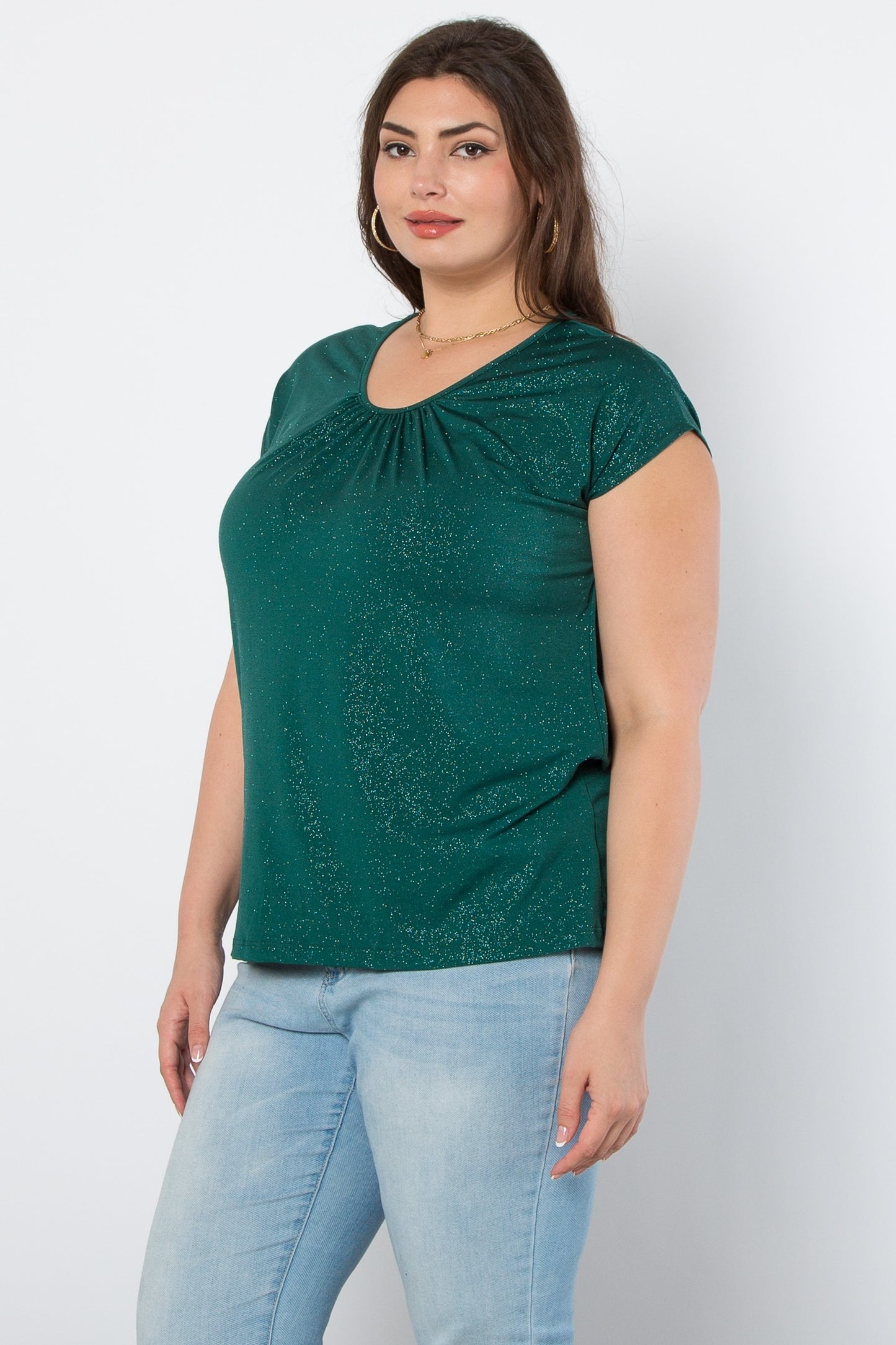 Hunter Green Glitter Short Sleeve Top