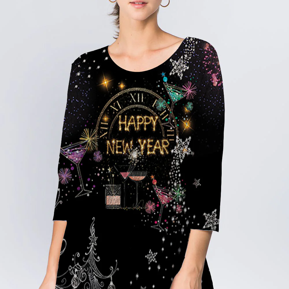 Happy New Years 3/4 Sleeve Lowa Swing Tunic