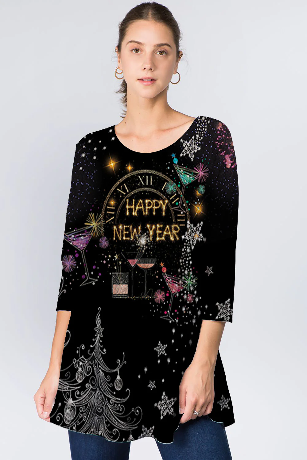 Happy New Years 3/4 Sleeve Lowa Swing Tunic