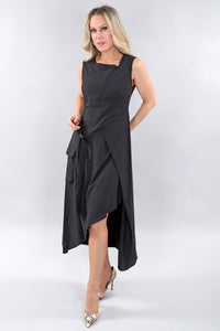 Black Sleeveless Asymmetric Dress with Zipper