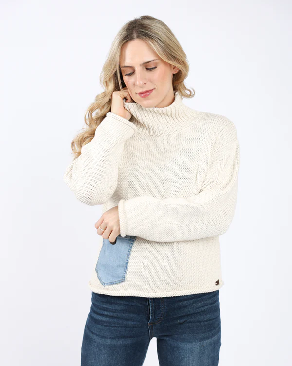 Cream Denim Sweater - One Size