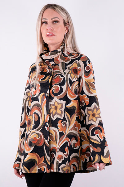 Load image into Gallery viewer, Gold Olive Printed Sweater Long Sleeve Jacket
